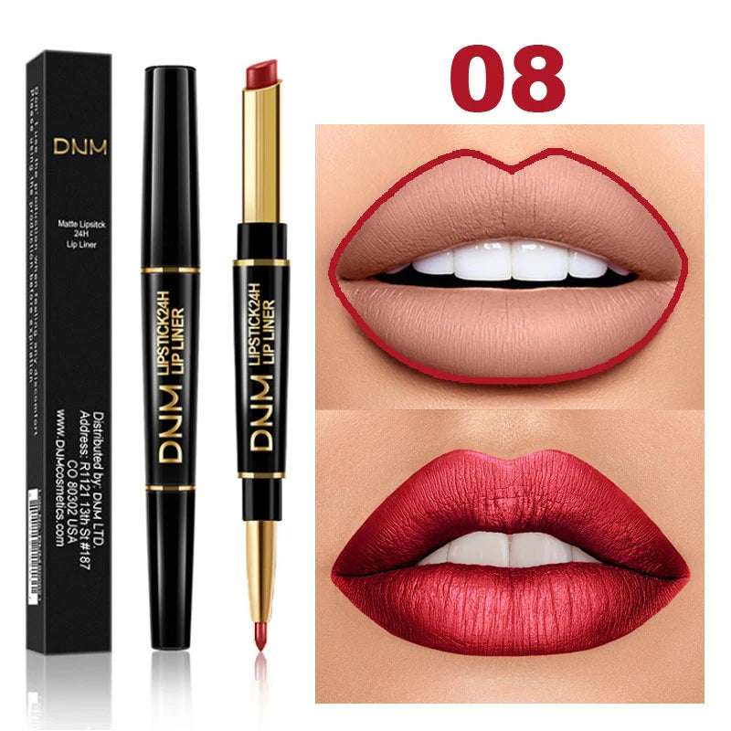 DNM 12 Colors Matte Lipstick Lip Liner 2 in 1 Lasting Makeup Double Head Lipliner Lip Stain Durable Waterproof Lip Cosmetic Tool