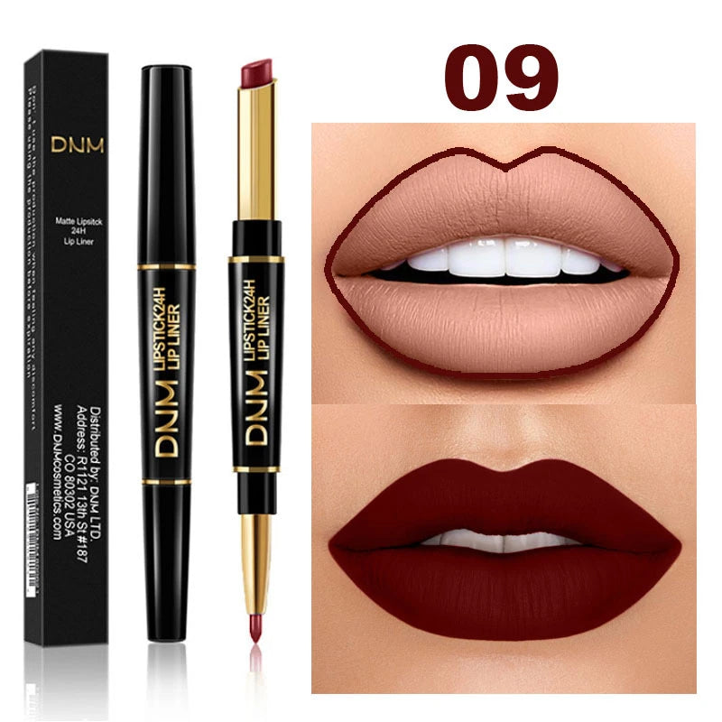DNM 12 Colors Matte Lipstick Lip Liner 2 in 1 Lasting Makeup Double Head Lipliner Lip Stain Durable Waterproof Lip Cosmetic Tool