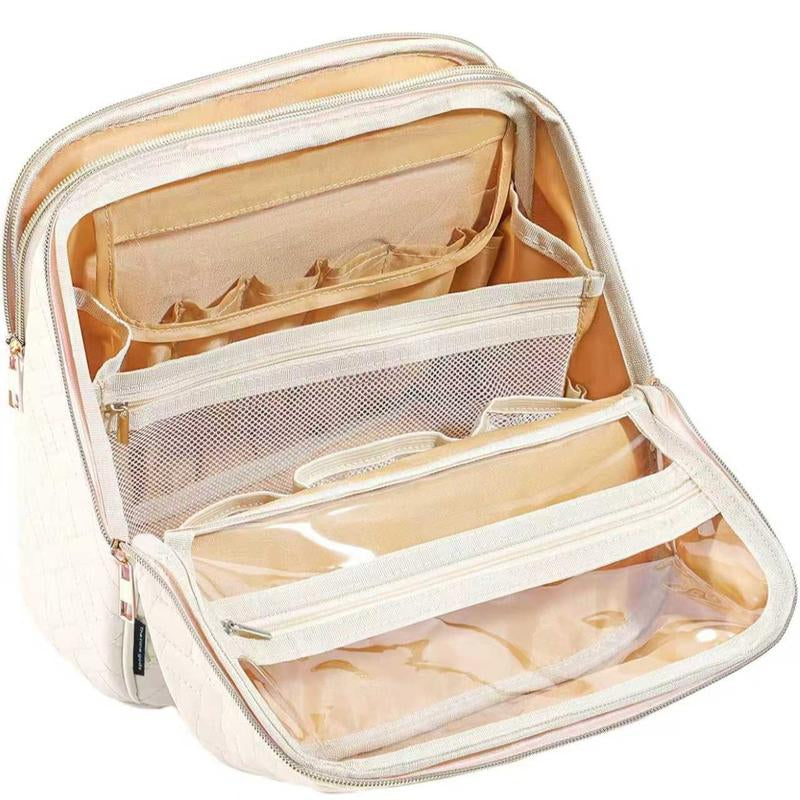 Makeup Bag 24.1Cm X 21.1Cm X 10.9Cm Quilted Design Clear Window Travel Friendly Organized Storage for Cosmetics