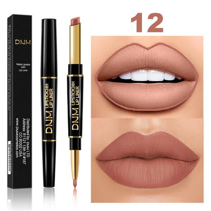 DNM 12 Colors Matte Lipstick Lip Liner 2 in 1 Lasting Makeup Double Head Lipliner Lip Stain Durable Waterproof Lip Cosmetic Tool