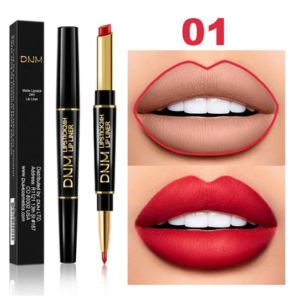 DNM 12 Colors Matte Lipstick Lip Liner 2 in 1 Lasting Makeup Double Head Lipliner Lip Stain Durable Waterproof Lip Cosmetic Tool