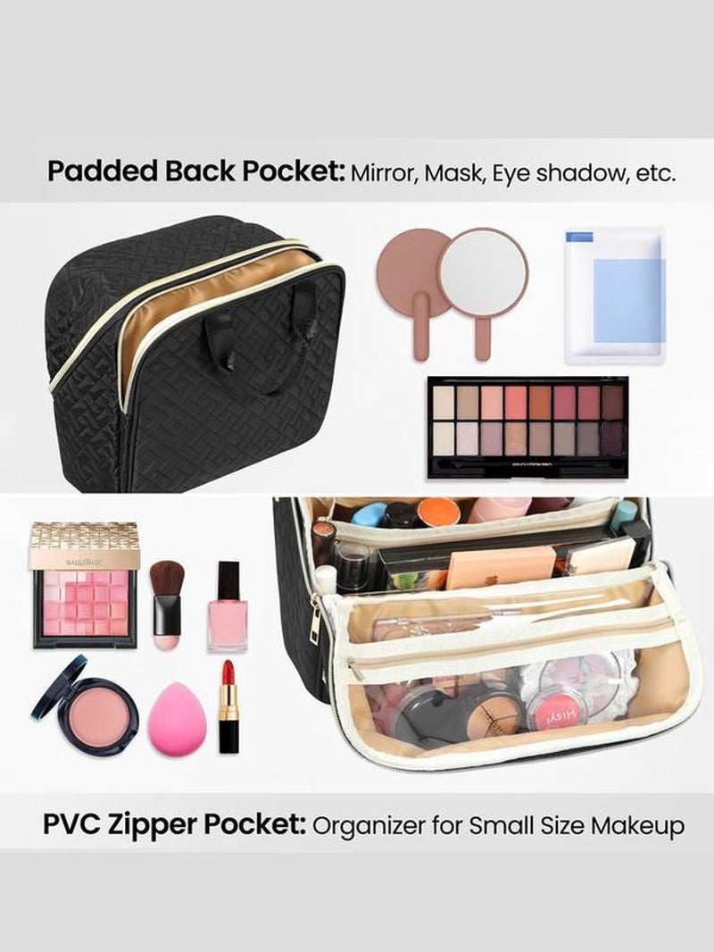 Makeup Bag 24.1Cm X 21.1Cm X 10.9Cm Quilted Design Clear Window Travel Friendly Organized Storage for Cosmetics