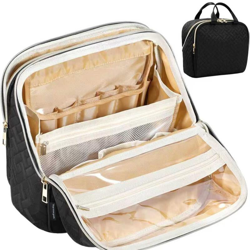 Makeup Bag 24.1Cm X 21.1Cm X 10.9Cm Quilted Design Clear Window Travel Friendly Organized Storage for Cosmetics