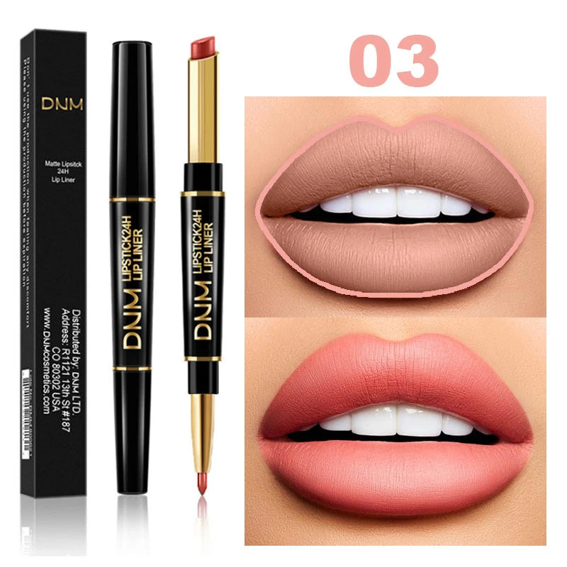 DNM 12 Colors Matte Lipstick Lip Liner 2 in 1 Lasting Makeup Double Head Lipliner Lip Stain Durable Waterproof Lip Cosmetic Tool
