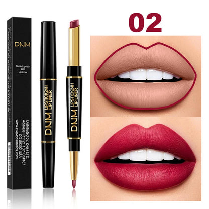 DNM 12 Colors Matte Lipstick Lip Liner 2 in 1 Lasting Makeup Double Head Lipliner Lip Stain Durable Waterproof Lip Cosmetic Tool