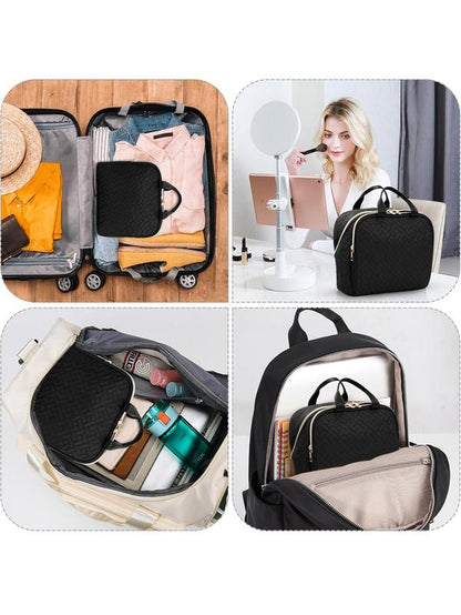 Makeup Bag 24.1Cm X 21.1Cm X 10.9Cm Quilted Design Clear Window Travel Friendly Organized Storage for Cosmetics