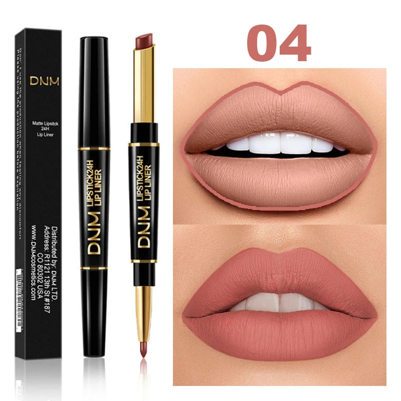 DNM 12 Colors Matte Lipstick Lip Liner 2 in 1 Lasting Makeup Double Head Lipliner Lip Stain Durable Waterproof Lip Cosmetic Tool
