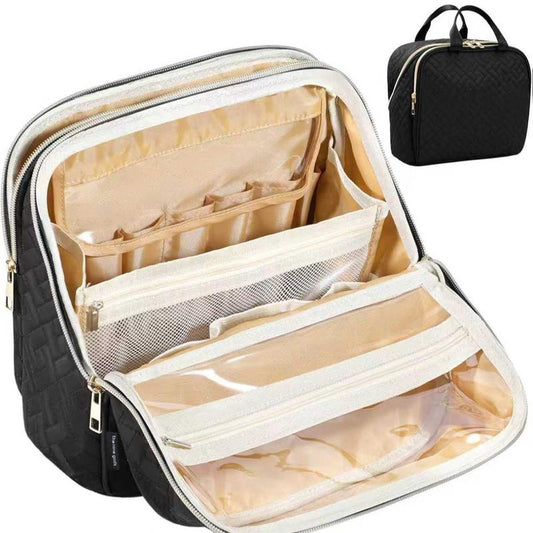 Makeup Bag 24.1Cm X 21.1Cm X 10.9Cm Quilted Design Clear Window Travel Friendly Organized Storage for Cosmetics