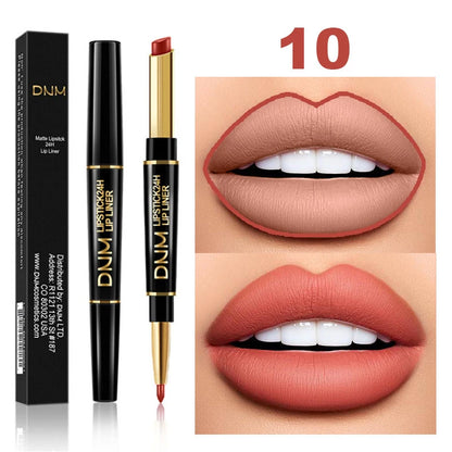 DNM 12 Colors Matte Lipstick Lip Liner 2 in 1 Lasting Makeup Double Head Lipliner Lip Stain Durable Waterproof Lip Cosmetic Tool