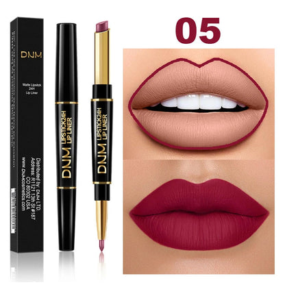 DNM 12 Colors Matte Lipstick Lip Liner 2 in 1 Lasting Makeup Double Head Lipliner Lip Stain Durable Waterproof Lip Cosmetic Tool